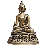 ShalinCraft Seated Buddha Sculpture Collectible Figurines Brass Décor India 5.5 
