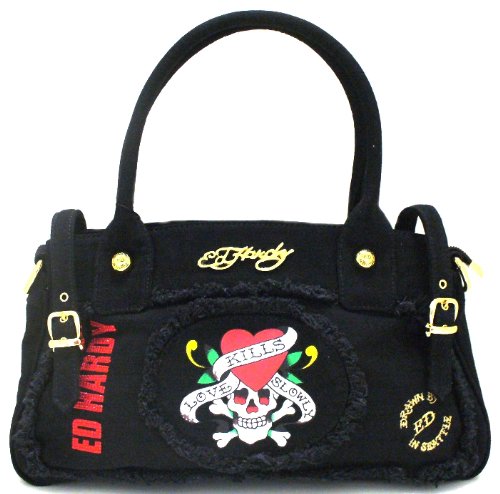 Ed Hardy Francesca Large Black Satchel Handbag