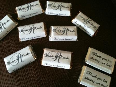 306 Monogram Wedding Candy wrappers/stickers/labels for miniature chocolate bars (Personalized Favors)