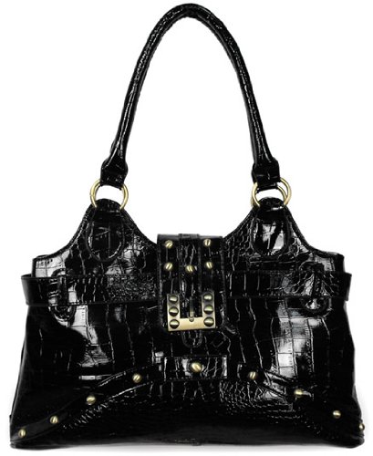 Womens Black Croc Studs Designer Shoulder Handbag