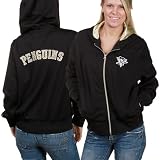 NHL Pittsburgh Penguins Ladies Black Poly Pique Rhinestone Full Zip Hoody Jacket (Large)
