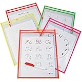 C-Line Reusable Dry Erase Pockets, 9 x 12 Inches, Assorted Neon Colors, 10 Pockets per Pack (40810)