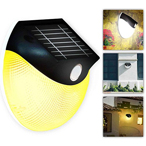 Solar Outdoor Wireless Security Motion Light Wall Hanging - Dual Color Dim Warm White & Bright Pure White Mode For Deck Garage Patio Lighting by SolarDuke