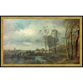 Tableau avec cadre: Josef Wenglein, "Nach der Treibjagd", 71 x 42 - Bois Corum S: Dor�