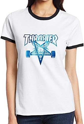 Women Short Sleeve Thrasher Skateboard Tee Shirt Medium Black