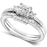 1/2 Carat TW Princess Diamond Wedding Ring Set in 14k White Gold