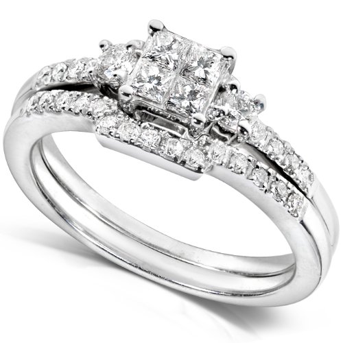 1/2 Carat TW Princess Diamond Wedding Ring Set in 14k White Gold