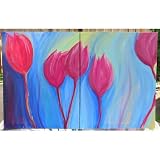 Abstract Acrylic Painting Colorful Tulips Large Canvas Diptych