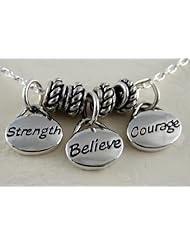 Simple Words of Inspiration "Strength Believe Courage" Necklace in Sterling Silver