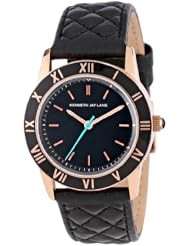 Kenneth Jay Lane Womens KJLane-3403 Black Dial Black Quilted Leather Watch