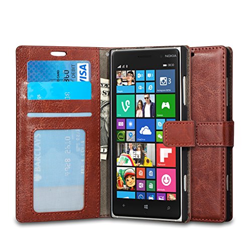 Nokia Lumia 830 Case, J&D [Stand View] Lumia 830 Wallet Case [Slim Fit] [Stand Feature] Premium Protective Case Wallet Leather Case for Nokia Lumia 830 (Brown)