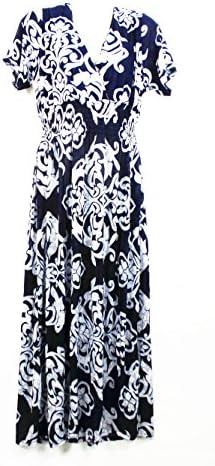 Annie's Fashion Women's Plus Size Comfy Fit Allover Print Full Length Summer Dress (XXXL, Navy Blue)