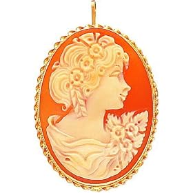 14K Yellow Gold Shell Cameo Pendant Pin Jewelry New |G by FindingKing