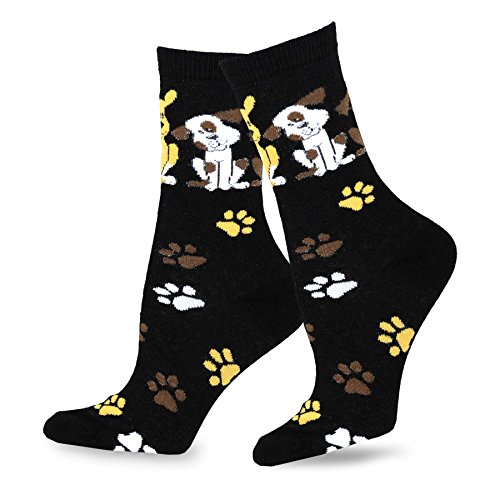 TeeHee Dog Lover Women's Cotton Crew Socks-Black