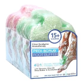 Spongeables Pedi-Scrub Foot Buffer, Citron Eucalyptus and Lavender Tea Tree Oil Aromatherapy, 4 Count,  2-Ounce Sponges