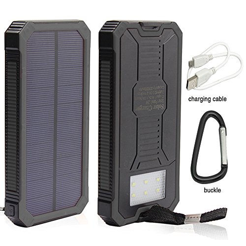 12000mAh Solar Charger, Portable Solar Powered Phone Charger Dual USB Solar External Battery Pack Power Bank for Cellphones With Solar LED Lights For Emergency or As A Camping Light (Black)
