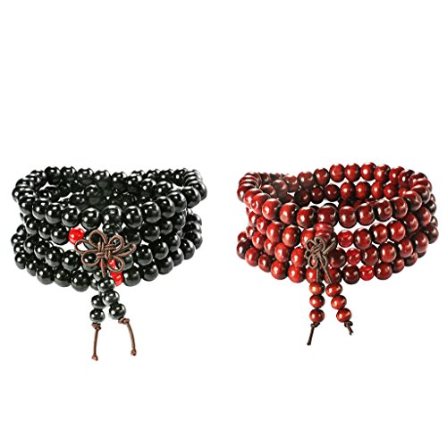 Funrun 2pcs womens mens 108 buddhist strand bracelet wood prayer …