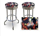 2 24" Betty Boop Motorcycle Black Specialty Chrome Swivel Barstools Set