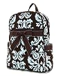 Medium Quilted Damask Backpack Purse - Blue/Brown (11x13x5)