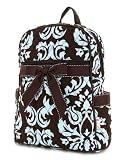 Medium Quilted Damask Backpack Purse - Blue/Brown (11x13x5)