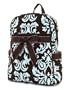 BELVAH Large Quilted Damask Print Backpack - Blue/Brown (12X15X5.5)