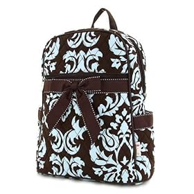 BELVAH Large Quilted Damask Print Backpack - Blue/Brown (12X15X5.5)