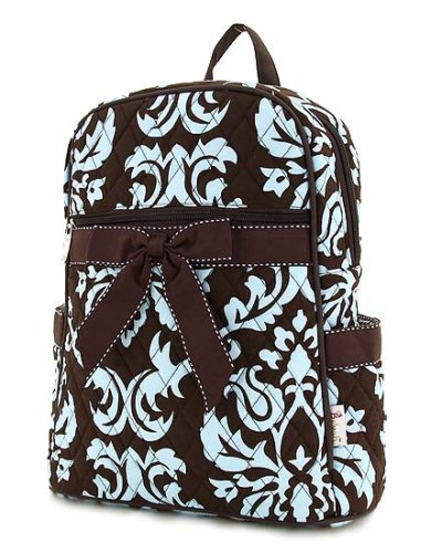 51hCE0KVejL Medium Quilted Damask Backpack Purse   Blue/Brown (11x13x5)