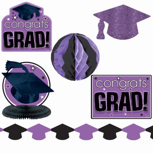 Amscan 202559 Congrats Grad Purple Graduation Decorating Kit-image