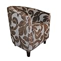 Brown Floral Upholstered Fabric Tub Arm Chair
