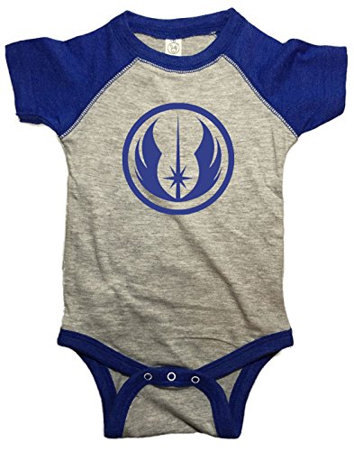 JEDI CREST BABY ONE PIECE STAR WARS INSPIRED INFANT CLOTHING (6 Month, Blue/Heather Gray)