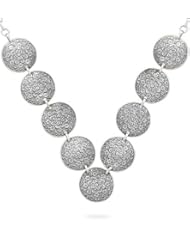 17" Round Oxidized Floral Disc Necklace