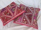 2 PINK DECORATIVE COUCH BED SQUARE TOSS INDIAN PILLOWS
