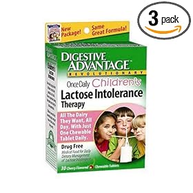 Digestive Advantage Daily Dietary Management of Lactose Intolerance for Children, Chewable Tablets, Cherry Flavored, 30-Count Boxes (Pack of 3)