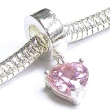 Queenberry (Free S/H) Mother's Day Gift Sterling Silver Birthstone October HEART Love Pink Rose CZ Stone Pendant dangle Bead for European Charm Bracelets