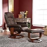 Southern Enterprises Leather Recliner with Side Table and Ottoman, Cafe Brown