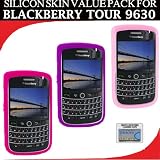 Silicone Skin 3 pc. Value Pack for your Blackberry Tour 9630 (Purple, Light Pink, Hot Pink) Bonus DBRoth Microfiber Cleaning Cloth Included