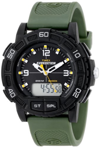 Timex Men s T49967 Expedition Double Shock Black Resin Watch with Green Resin Strap