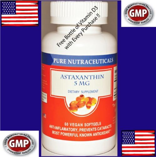 #1 Pure Nutraceuticals Astaxanthin 5 Mg - 60 Softgels Plus FREE Vitamin D 3 Plus Free Shipping !!