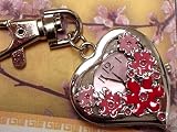 Hearts Watch W / Keychain Clip Pocket Watch Pink Flower