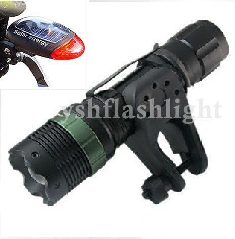 ChicSport Flashlight 400Lumens 7W CREE Q5 LED Adjustable ZOOMABLE SA-9 Torch bicycle light+holder+Solar Rear Light 1set