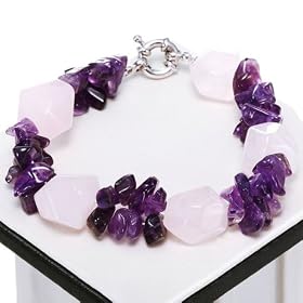 Amethyst and Pink Rose Quartz Handmade Bracelet by AsiaEXP