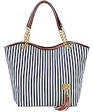 niceeshop Fashion Stripe Single Shoulder Canvas Bag Women Handbag (Blue White)