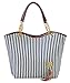 niceeshop Fashion Stripe Single Shoulder Canvas Bag Women Handbag (Blue White)