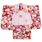 被布セット ３歳女児 七五三 赤地に桜・牡丹・手鞠