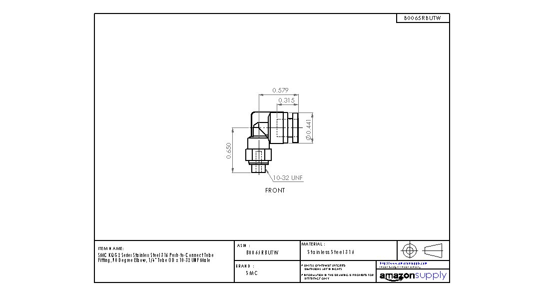 SMC KQG2 Series Stainless Steel 316 Push-to-Connect Tube Fitting ...