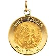 14K Yellow Gold St. Francis of Assisi Medal - 25.00mm
