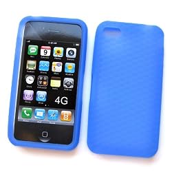 Apple iPhone 4 & 4S Skin Case Protector (AT&T) Soft Silicone "Basket Weave Texture Grip" Blue