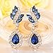 EleQueen Women's Austrian Crystal Art Deco Tear Drop Dangle Earrings Clip-on (Gold-tone Blue Color)