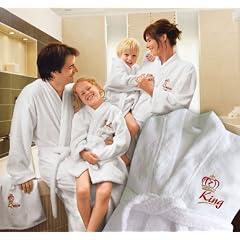 The Royal Family 9541-1 Original Bademantel f�r Herren +++ King +++, Gr��e M, 100 % Baumwolle, 450 g/qm, im Kimonostyle, 2 Taschen, G�rtel - Geschenkidee von "TRF", wei�