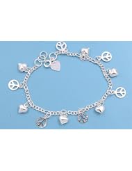 Sterling Silver Bracelet With Charms - Peace Sign And Heart